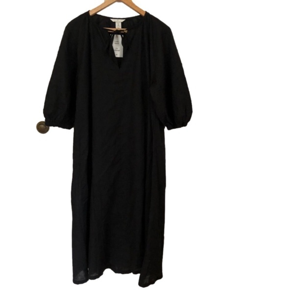 H&M Boho Linen Blend Black Caftan Maxi Dress NWT Medium